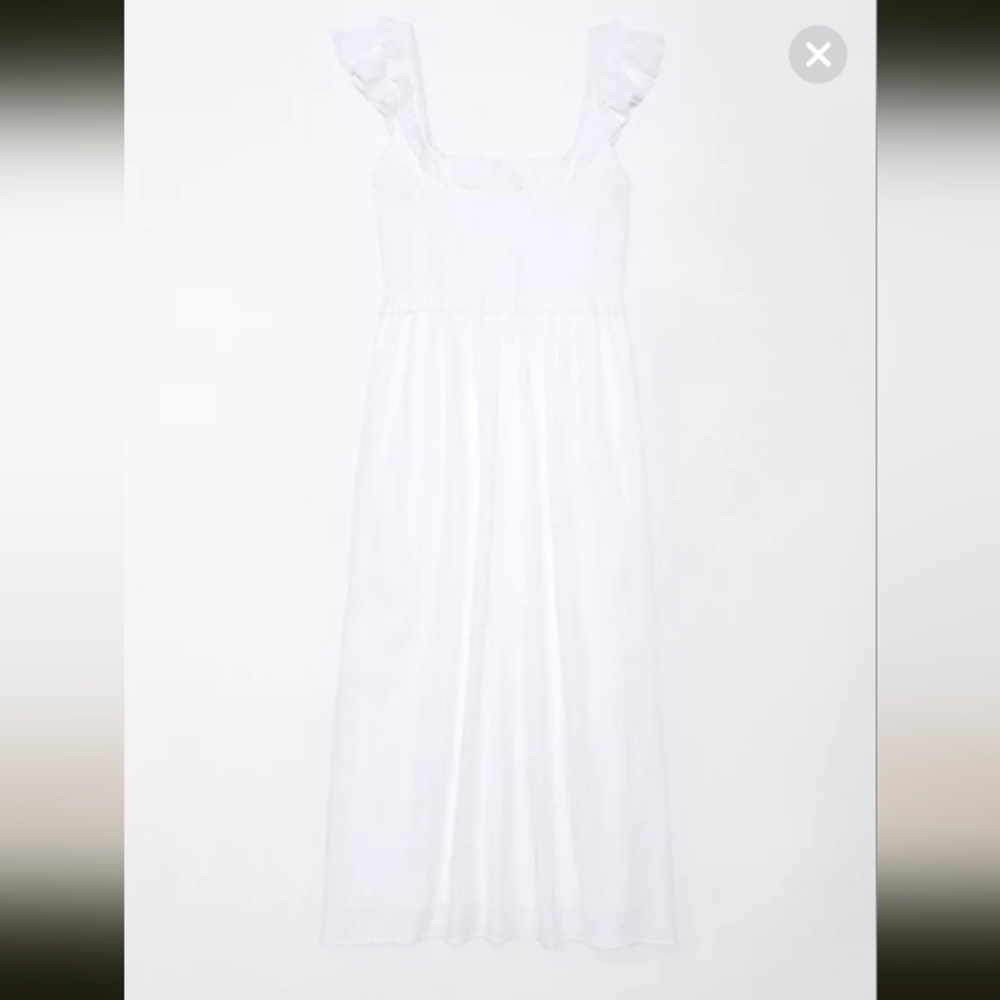 ⚡️SALE⚡️🆕️NWT AE Flutter Sleeve Smocked Midi Dress in 'White', Size Small - Picture 4 of 7